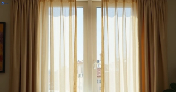 Dull dusty drapes in coalfalls before professional cleaning